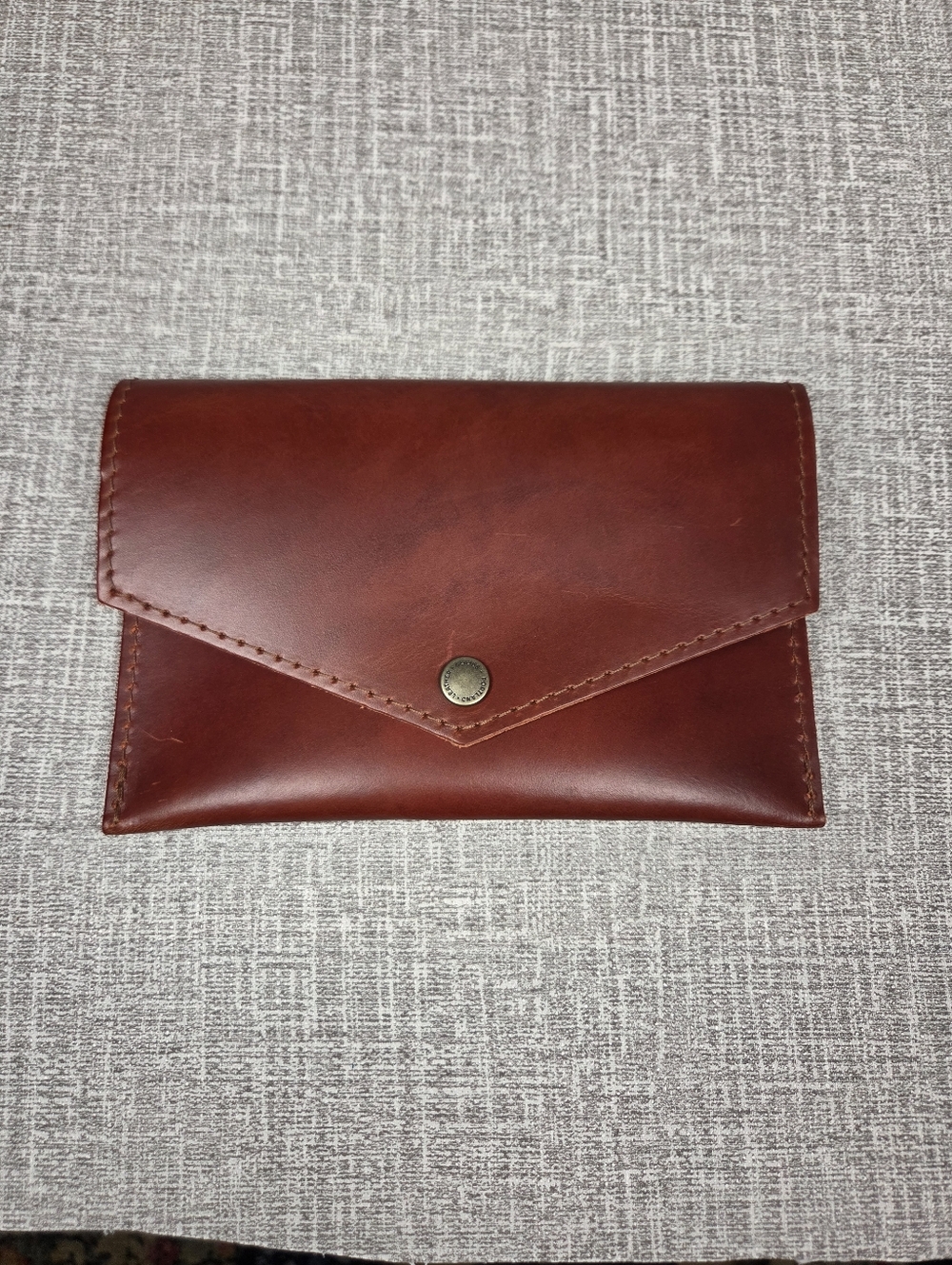 NEW RARE Portland Leather Large Envelope Wallet Pouch Red Brown Smooth Snap